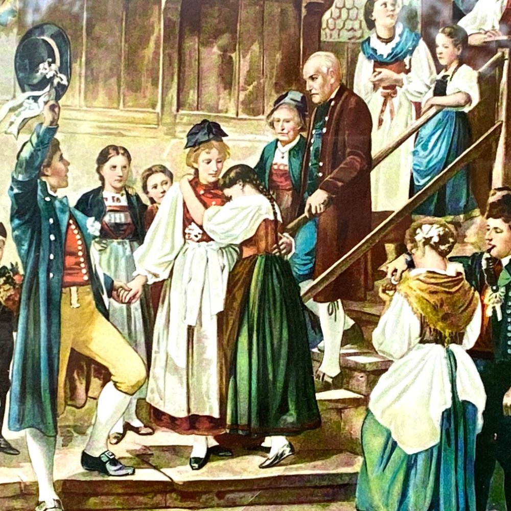 1894 "The Bride’s Departure From Home" framed lithograph Benjamin Vautier SET